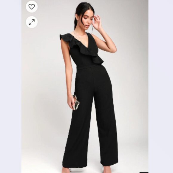 LuLu's Sure to Be Seen Black Sleeveless Ruffled Jumpsuit (Women Size SMALL) - Picture 3 of 7